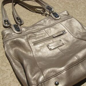 Tignanello Silver Shoulder Bag with Metallic Sheen